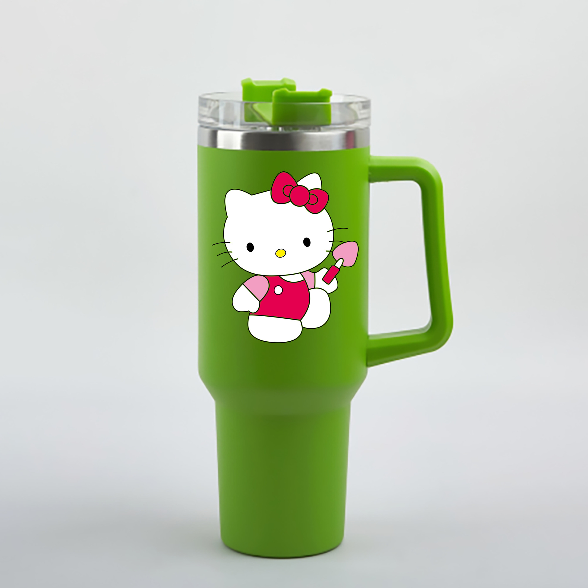 （画像用） Hello Kitty ハローキティ 1200mL車用タンブラー - クリスタルステッカー（プラスチックストロー付き）